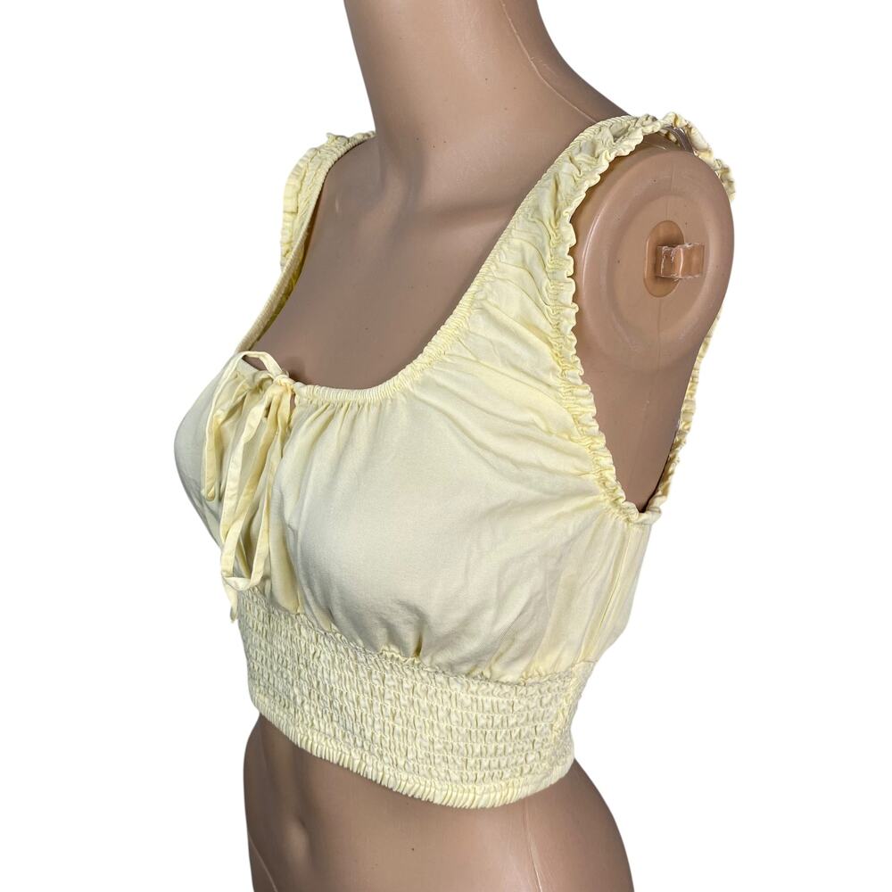 Love Tree NWT Butter Yellow Tencel Milkmaid Crop Top Smocked Coquette Cottage L - Picture 3 of 7